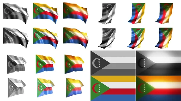 Comoros  flags waving styles small size set — Stock Photo, Image