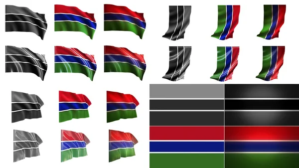 Gambia flags waving styles small size set — Stock Photo, Image