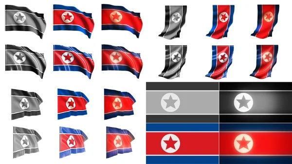 Corée du Nord drapeaux nord agitant styles petite taille ensemble — Photo