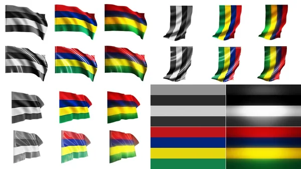Bandeiras mauritius balançando estilos pequeno tamanho definido — Fotografia de Stock