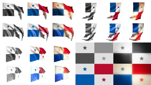Panama flags waving styles small size set — Stock Photo, Image