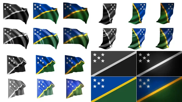 Solomon islands flags waving styles small size set — Stock Photo, Image