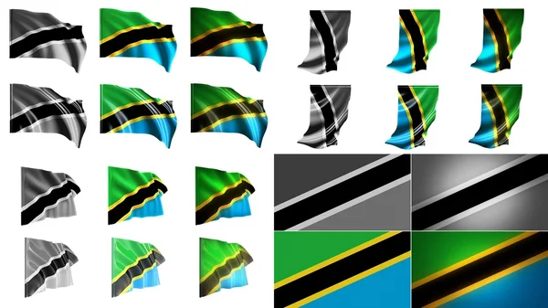 Tanzania flags waving styles small size set — Stock Photo, Image