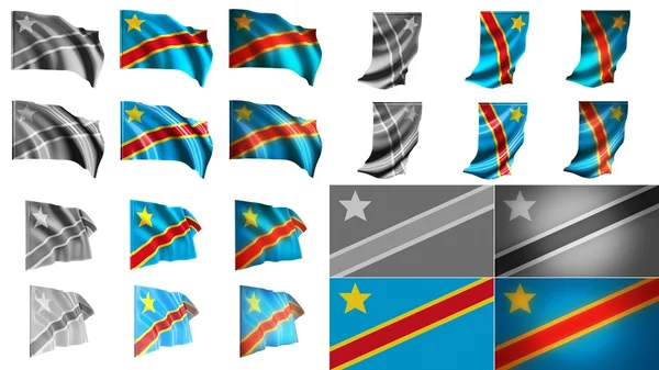La république démocratique des drapeaux congo agitant des styles petits s — Photo