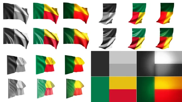 Benin zászlók hullámzó stílusok kis méret beállítása — Stock Fotó