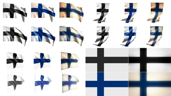 Finland vlaggen zwaaien stijlen kleine grootte instellen — Stockfoto