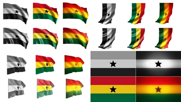 Ghána zászlók hullámzó stílusok kis méret beállítása — Stock Fotó