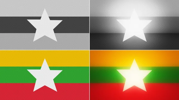 Myanmar bayrağı arka plan stilleri ayarlı — Stok fotoğraf