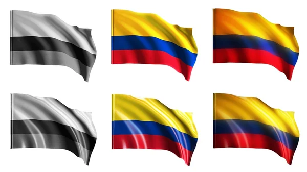 Colombia flags waving set front view — Stock Photo, Image