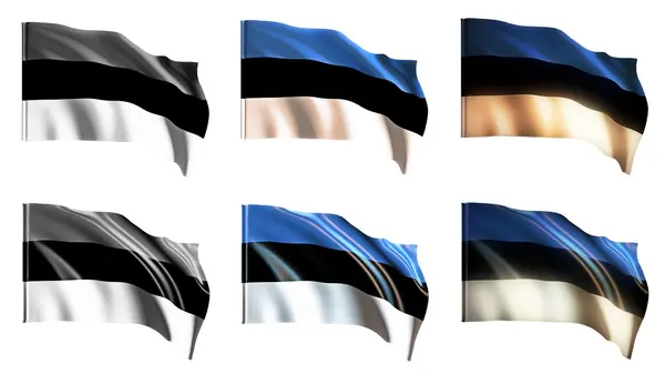 Powiewają flagi Estońskiej ustawić widok z przodu — Zdjęcie stockowe