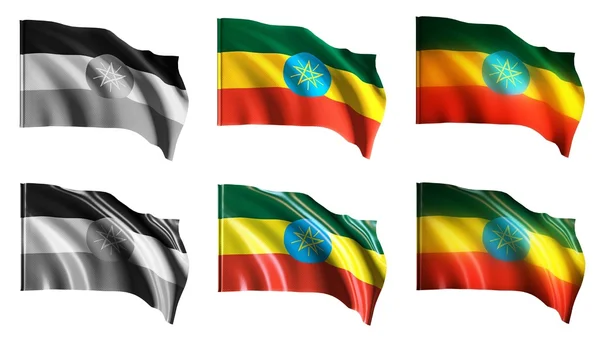Ефіопія прапорів на розмахуючи встановити вигляд спереду — стокове фото