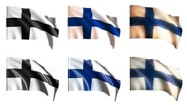 Finlandiya bayrakları sallayarak önden görünümü ayarla — Stok fotoğraf