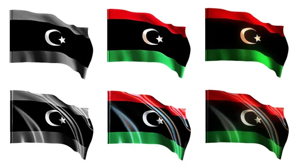 Libya bayrakları sallayarak önden görünümü ayarla — Stok fotoğraf
