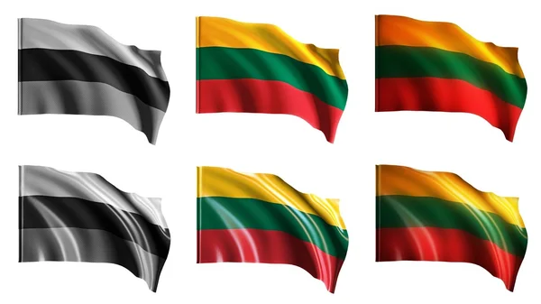 Литва прапорів на розмахуючи встановити вигляд спереду — стокове фото