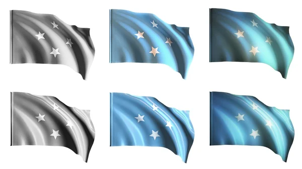Micronésia bandeiras acenando set vista frontal — Fotografia de Stock