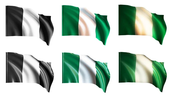 Bandeiras nigeria acenando set vista frontal — Fotografia de Stock