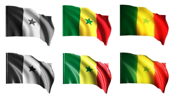 Powiewają flagi Senegalu ustawić widok z przodu — Zdjęcie stockowe