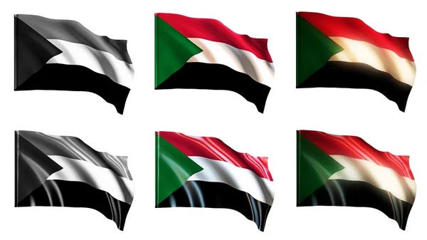 Sudan flags waving set front view — Stock Photo, Image