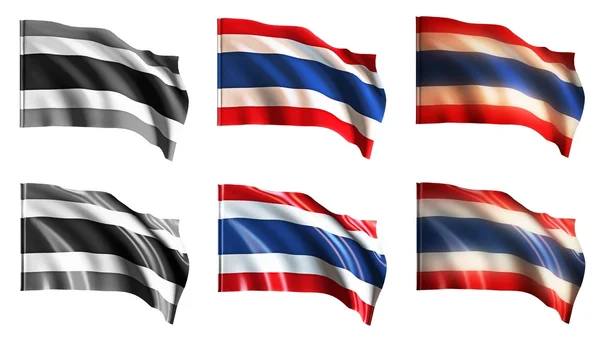 Bandeiras tailandesas acenando set vista frontal — Fotografia de Stock
