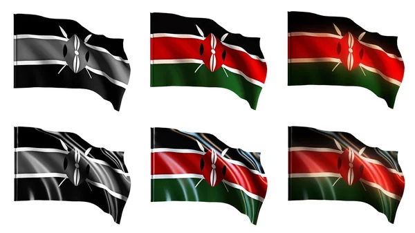 Кенія прапорів на розмахуючи встановити вигляд спереду — стокове фото
