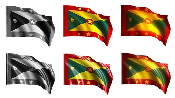 Grenada flags waving set front view — Stock Photo, Image