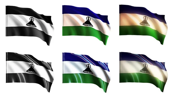 Banderas Lesotho ondeando conjunto vista frontal — Foto de Stock