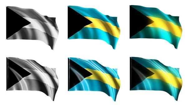 Bandeiras de bahamas acenando set vista frontal — Fotografia de Stock