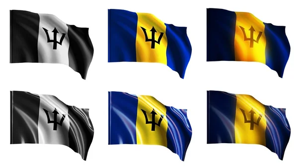 Bandeiras barbados acenando set vista frontal — Fotografia de Stock