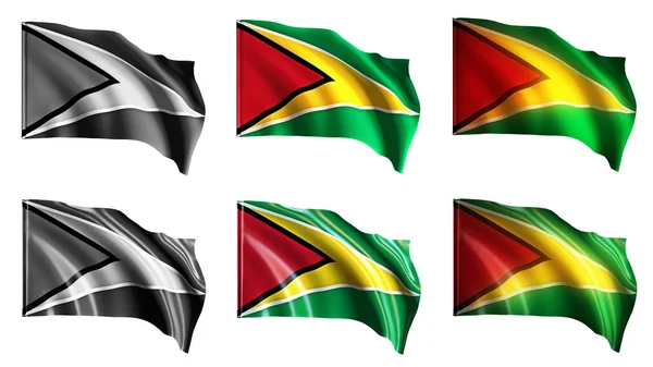 Guyana flags waving set front view — Stock Photo, Image