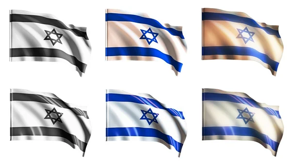 Bandeiras israel acenando set vista frontal — Fotografia de Stock