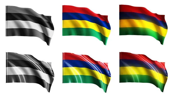 Mauritius bayrakları sallayarak önden görünümü ayarla — Stok fotoğraf