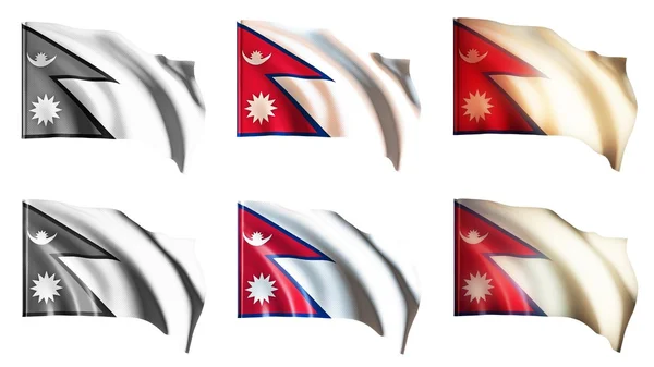 Bandeiras nepal acenando set vista frontal — Fotografia de Stock