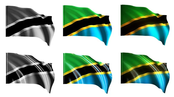 Tanzania flags waving set front view — Stock Photo, Image