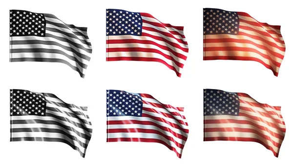 United states of american flags waving set front view — Stock Photo, Image