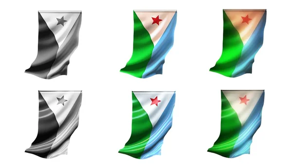 Banderas djibouti ondeando conjunto 6 en 1 estilos verticales — Foto de Stock