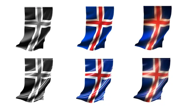 Iceland  flags waving set 6 in 1 vertical styles — Stock Photo, Image