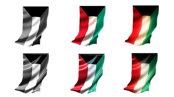 Kuwait banderas ondeando conjunto 6 en 1 estilos verticales — Foto de Stock