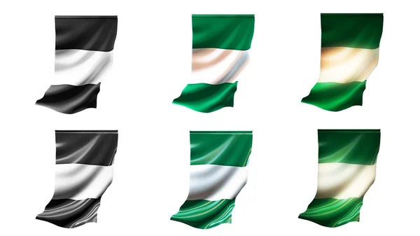 Νιγηρία σημαίες ανεμίζουν σύνολο 6 σε 1 κάθετο στυλ — Φωτογραφία Αρχείου