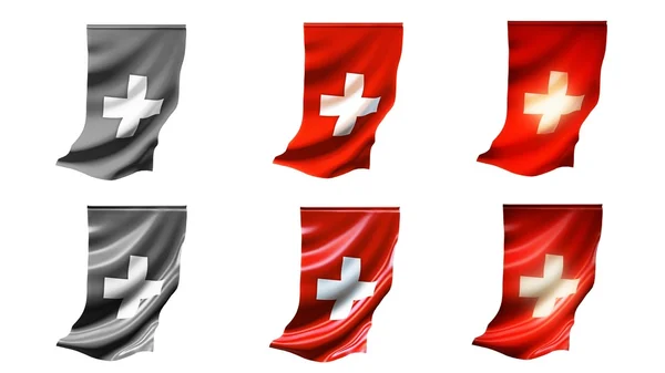 Szwajcaria powiewają flagi zestaw 6 w 1 style pionowe — Zdjęcie stockowe