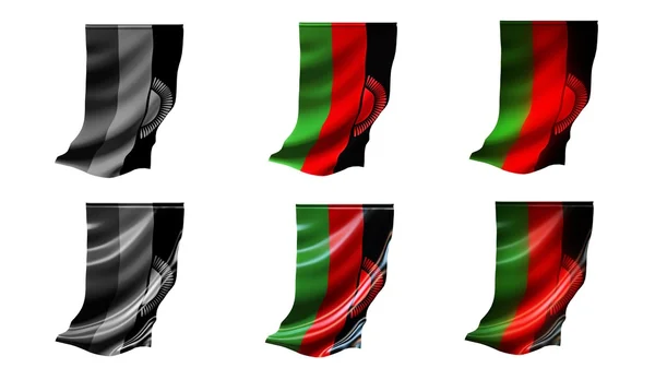 Malawi powiewają flagi zestaw 6 w 1 style pionowe — Zdjęcie stockowe