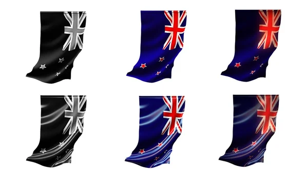 New Zealand flags waving set 6 in 1 vertical styles — Stock Photo, Image