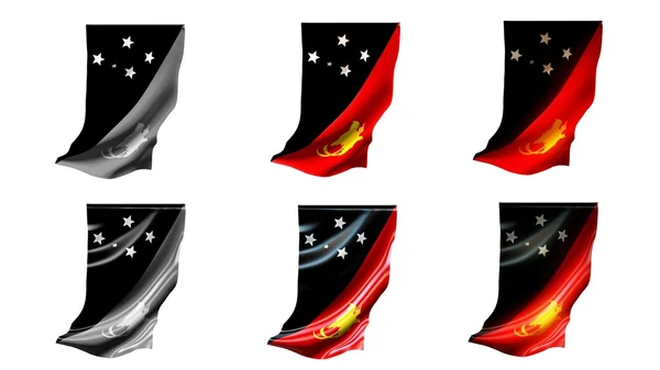 Papua-Nowa Gwinea powiewają flagi zestaw 6 w 1 style pionowe — Zdjęcie stockowe