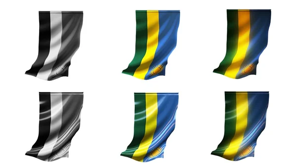 Drapeaux Rwanda agitant ensemble 6 en 1 styles verticaux — Photo