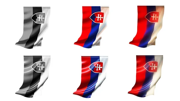 Σλοβακία σημαίες ανεμίζουν σύνολο 6 σε 1 κάθετο στυλ — Φωτογραφία Αρχείου