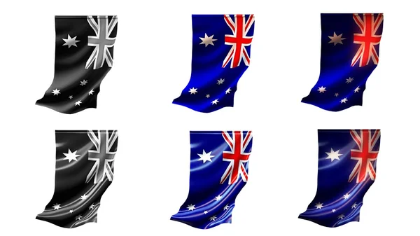 Australia flags waving set 6 in 1 vertical styles — Stock Photo, Image