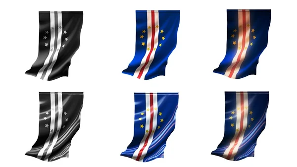 Cape verde flags waving set 6 in 1 vertical styles — Stock Photo, Image
