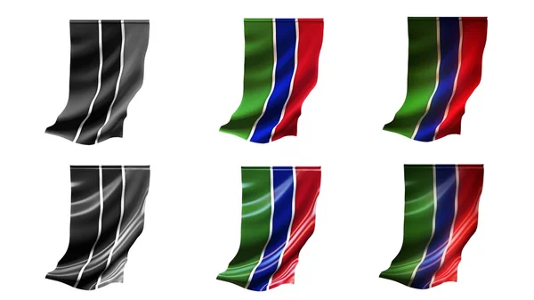 Gambia vlaggen zwaaien instellen 6 in 1 verticale stijlen — Stockfoto