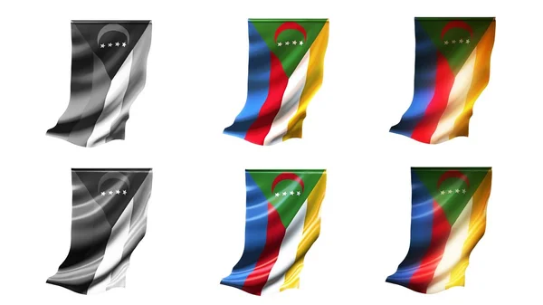 Komorów powiewają flagi zestaw 6 w 1 style pionowe — Zdjęcie stockowe