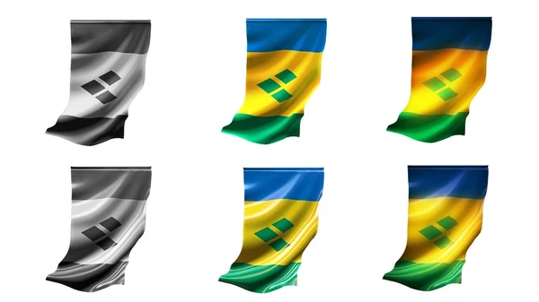 St vincent & the grenadines flags schwenken set 6 in 1 vertikaler stall — Stockfoto