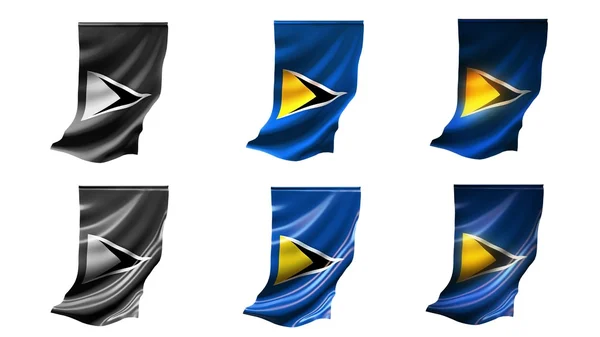 St lucia flags waving set 6 in 1 vertical styles — Stock Photo, Image